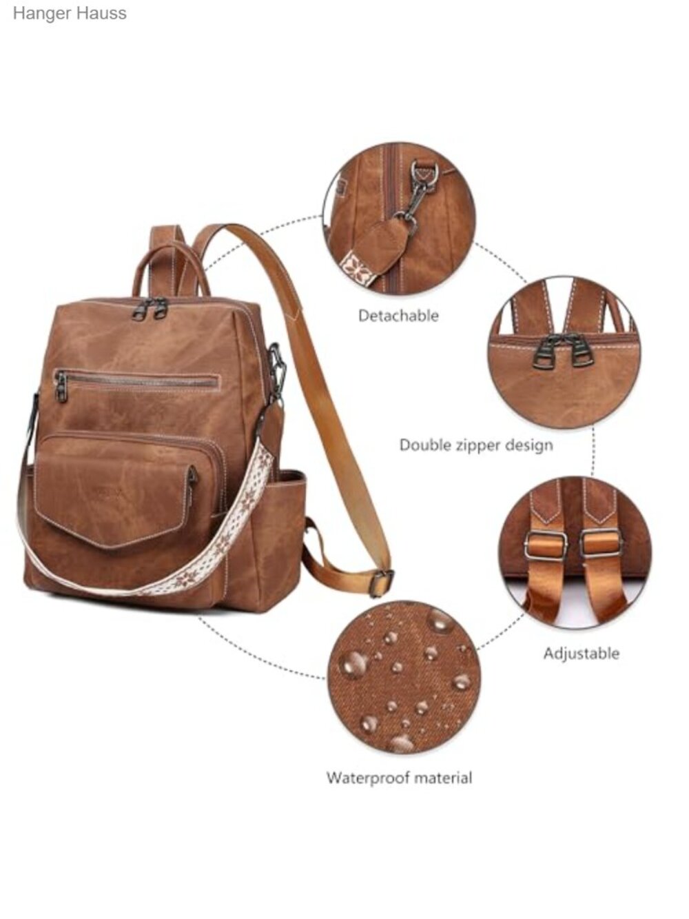 PU Leather Convertible Backpack Purse for Women, Waterproof Fashion Handbag - Picture 4 of 6